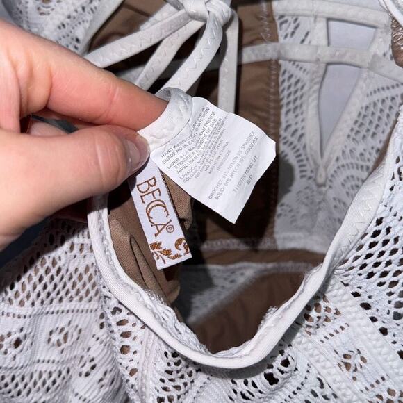 Becca White V-Neck Lace One Piece Bathing Suit | Sz S - Picture 6 of 6